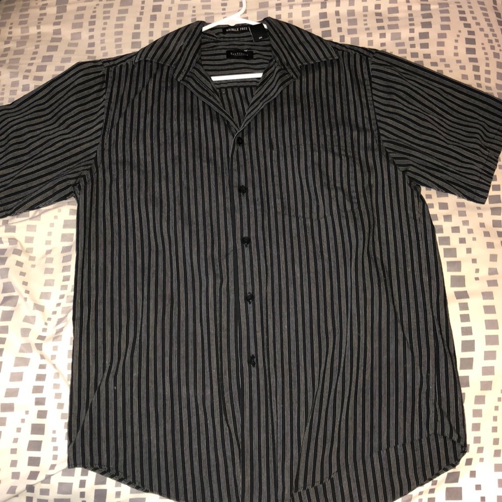 Black striped Short Sleeved Button-up